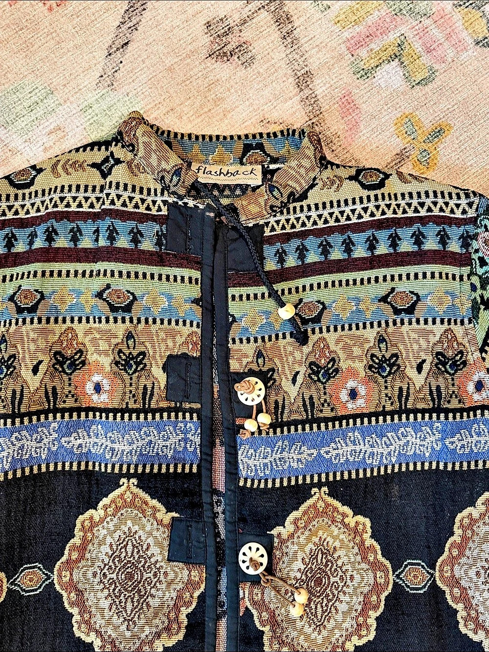 Flashback Patterned jacker in Black & Blue - Picture 2 of 5